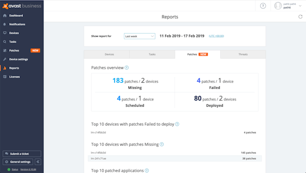 Avast Business Patch Management reports