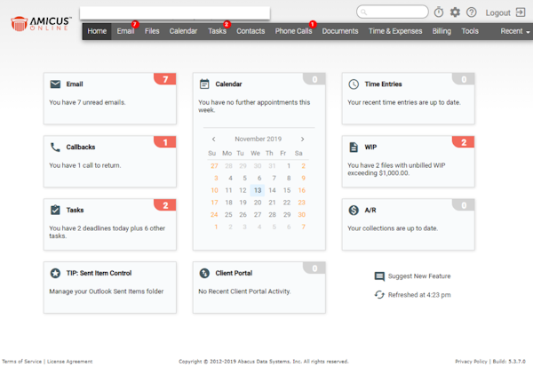 Amicus Attorney dashboard