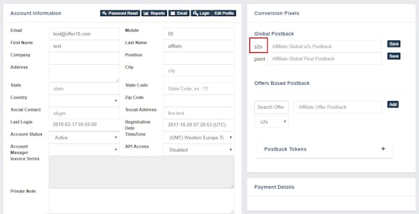 Offer18 account information