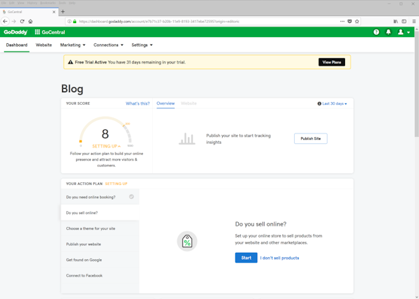 GoDaddy Website Builder dashboard