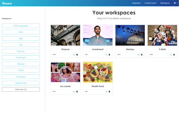 Streams workspaces