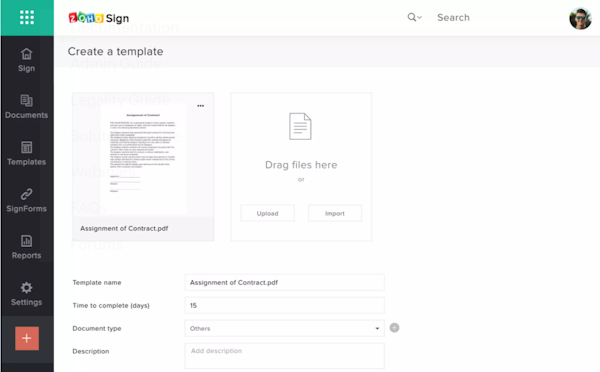 Zoho Sign create a template