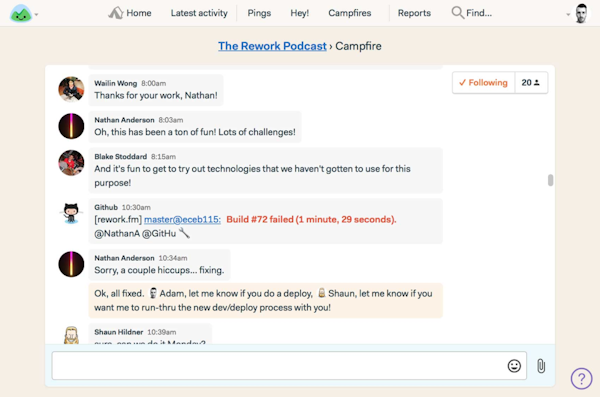 BaseCamp Real-Time Team Chat