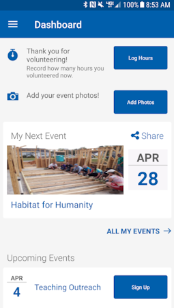 Blackbaud Employee Volunteering dashboard