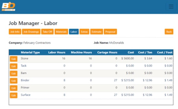 BidDesign job manager labor