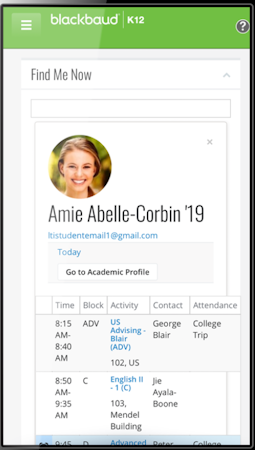 Blackbaud Student Information System academic profile