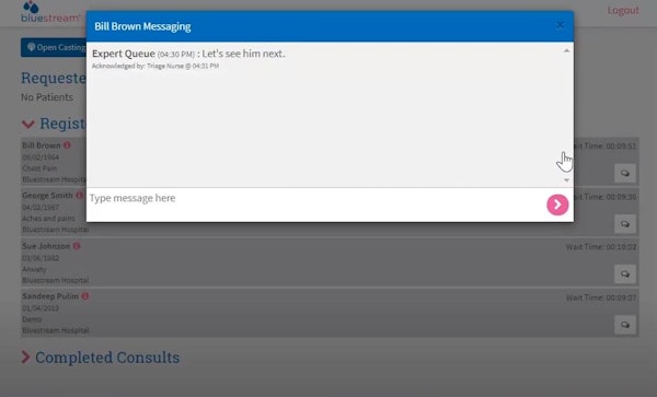Bluestream Health type message