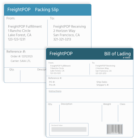 FreightPOP printing bills of lading and shipping labels screenshot