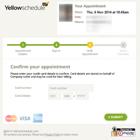 YellowSchedule booking card entry