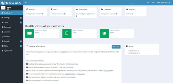 Brosix dashboard