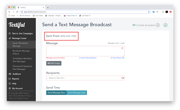 Textiful broadcast message