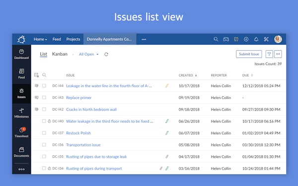 Zoho BugTracker issue list