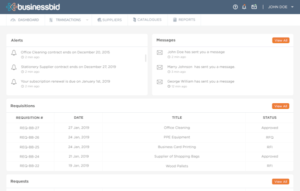 BusinessBid dashboard