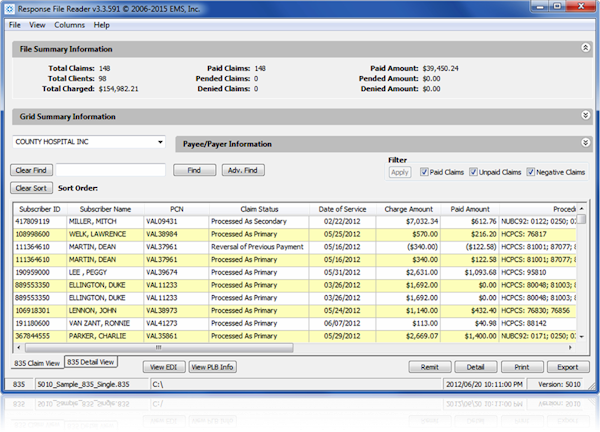 EDI Power Reader file summary information