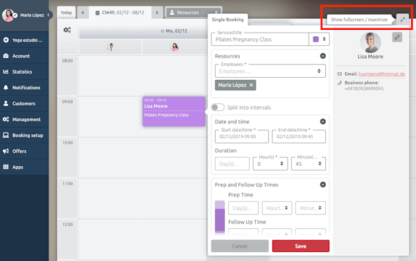 TIMIFY booking calendar
