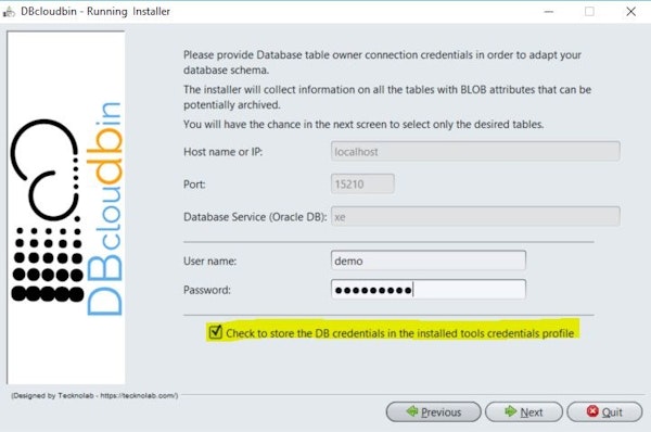 DBcloudbin connection credentials