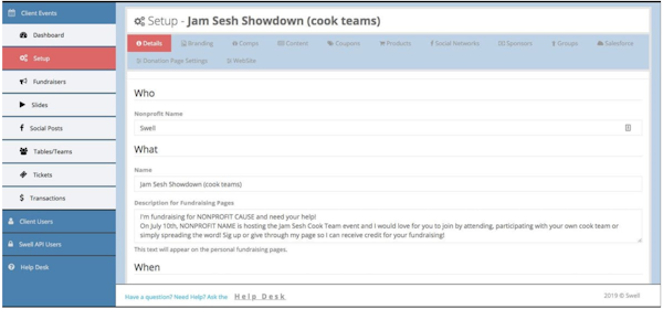 Swell Fundraising setup