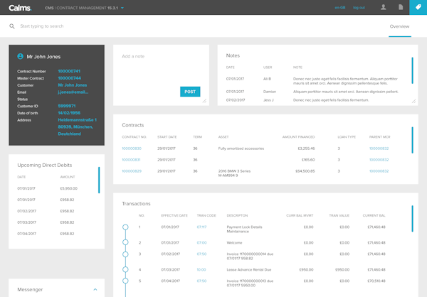 CALMS contract management screenshot
