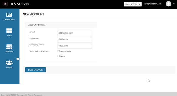Cameyo add new account