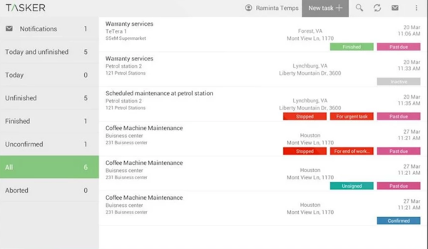 TASKER task tracking screenshot
