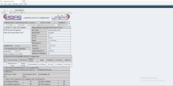 Calibration Studio generating certificates