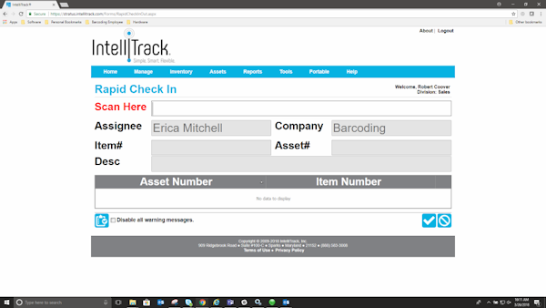 IntelliTrack Assets check-in management