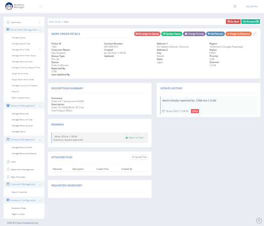 CICOD Merchant ticket view