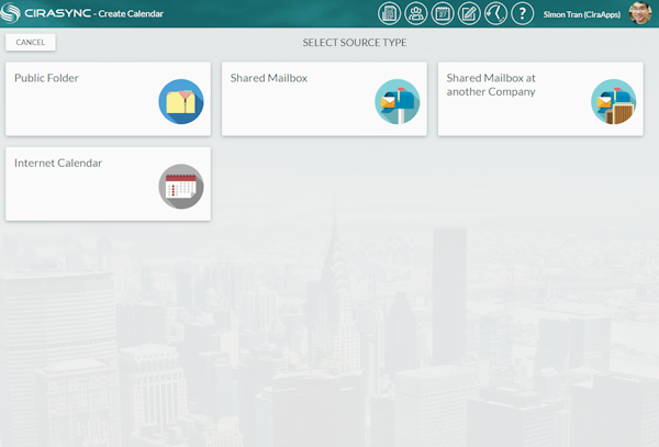 CiraSync calendar source types screenshot