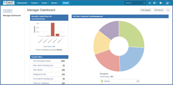 Clari5 EFM dashboard