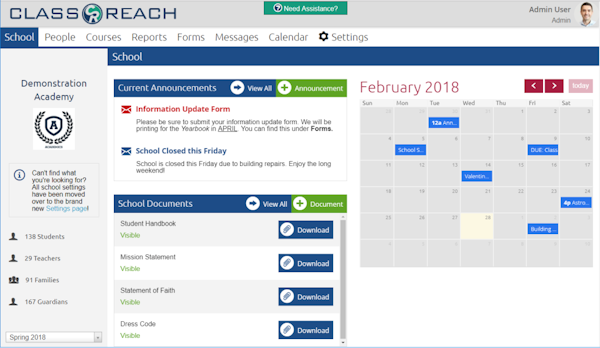 ClassReach main dashboard