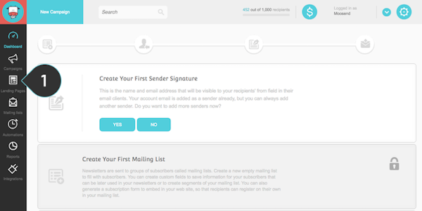 Moosend dashboard