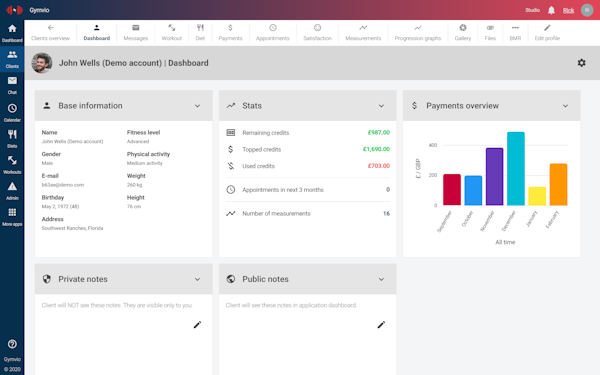Gymvio client dashboard