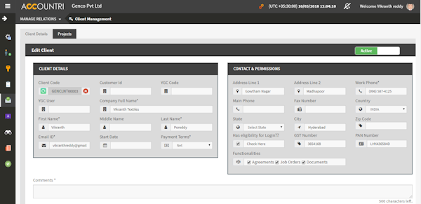 Accountri client management screenshot