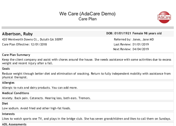 Client Care Plan