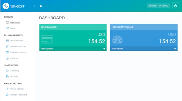 JeraSoft VCS client portal screenshot