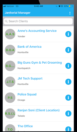 Janitorial Manager client search