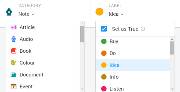 Clipicious categories and labels