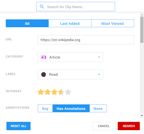 Clipicious search functionality