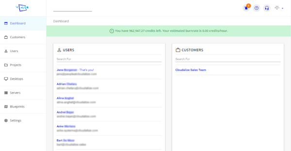 Cloudalize dashboard
