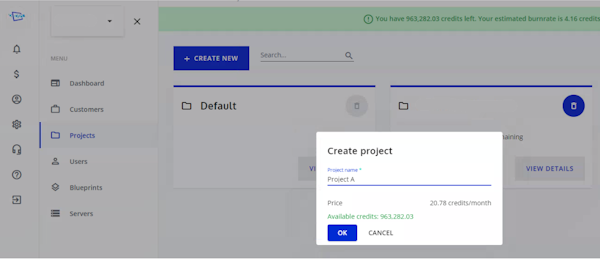 Cloudalize create project