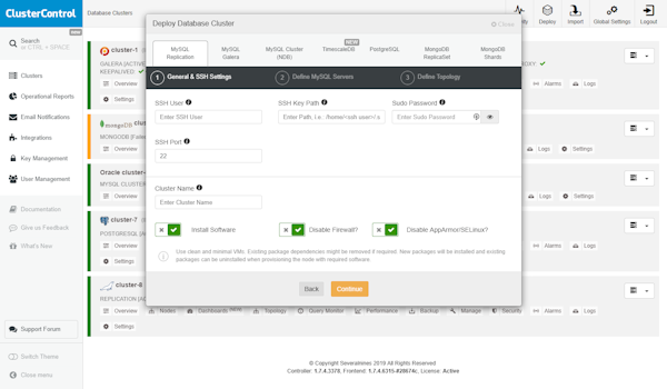 ClusterControl deployment wizard screenshot