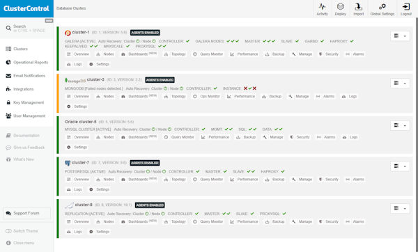 ClusterControl main page screenshot