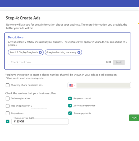 Google Ads Creator creating a campaign