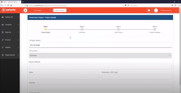 Safesite creating projects