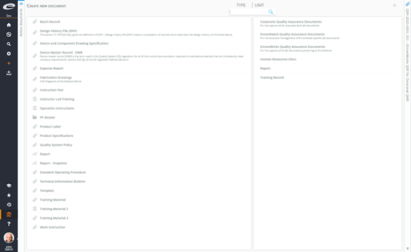 Ennov Quality Suite creating documents