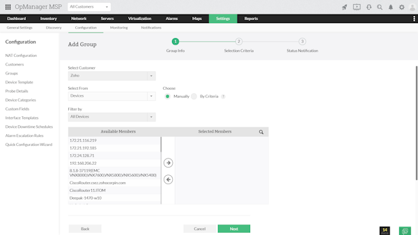 OpManager MSP customer based grouping