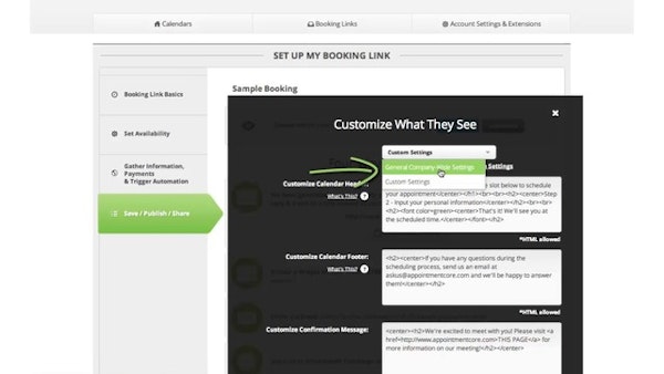 Customizing booking link