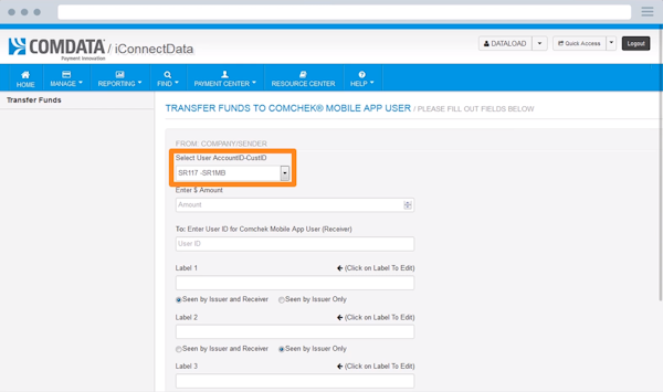 ASAP by Comdata transfer funds and add details