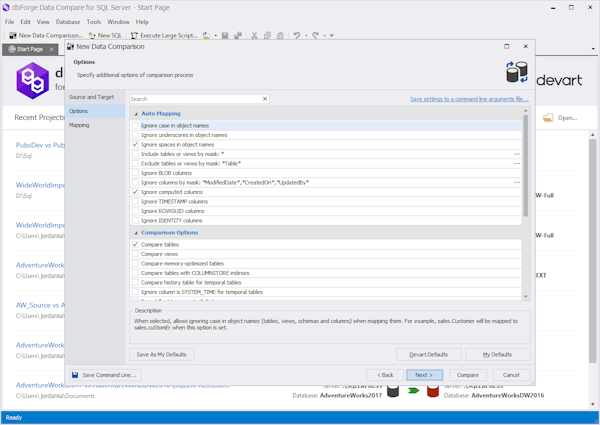dbForge Data Compare for SQL Server data comparison screenshot