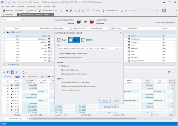 dbForge Data Compare for SQL Server data export screenshot